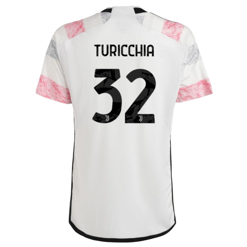 Kids  Riccardo Turicchia #32 White Pink Away Jersey 2023/24 T-Shirt