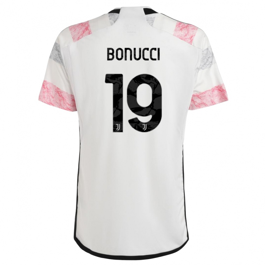 Kids  Leonardo Bonucci #19 White Pink Away Jersey 2023/24 T-Shirt