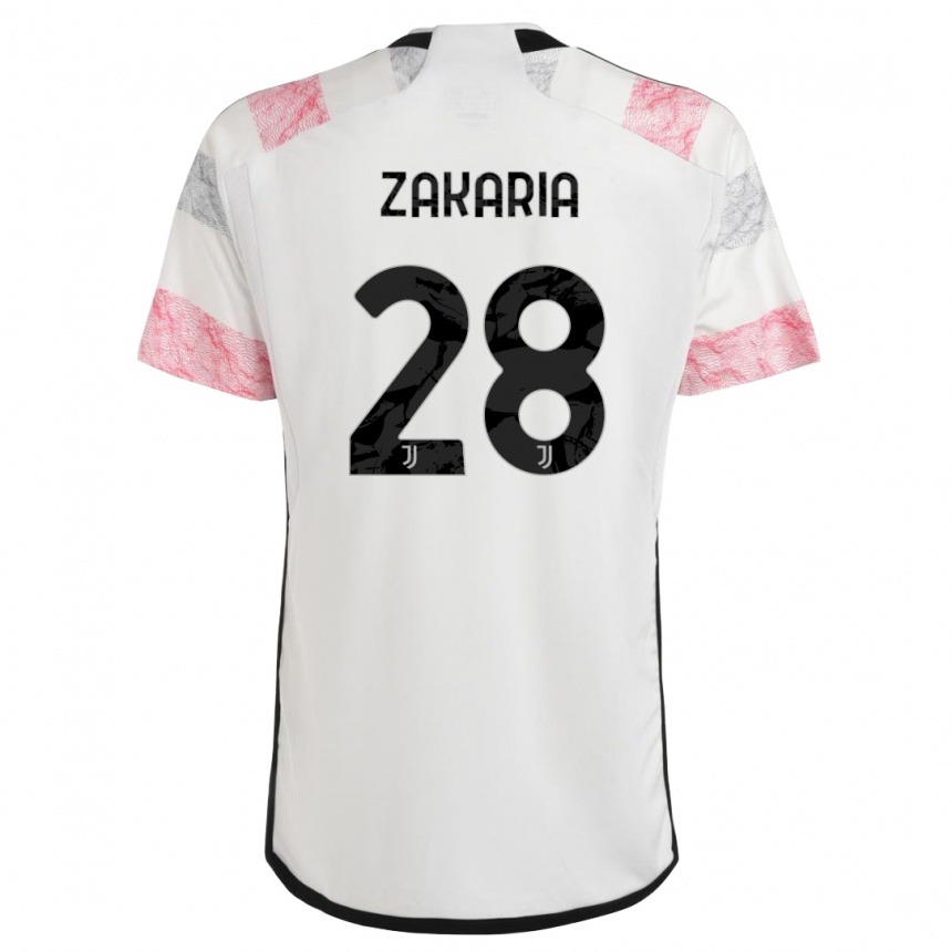 Kids  Denis Zakaria #28 White Pink Away Jersey 2023/24 T-Shirt