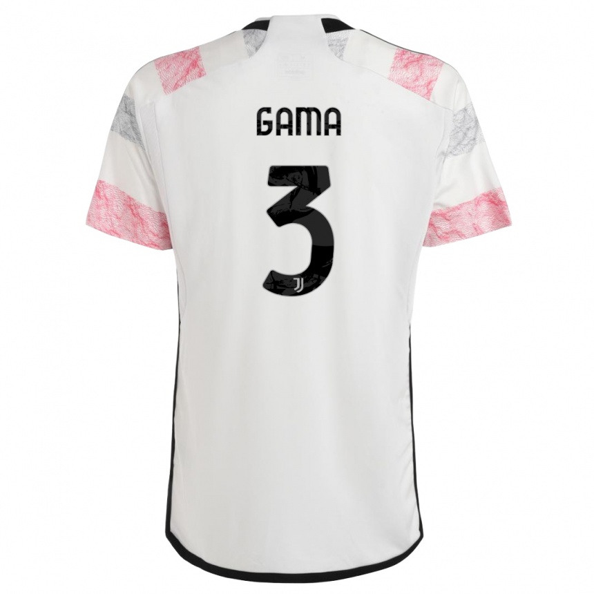 Kids  Sara Gama #3 White Pink Away Jersey 2023/24 T-Shirt