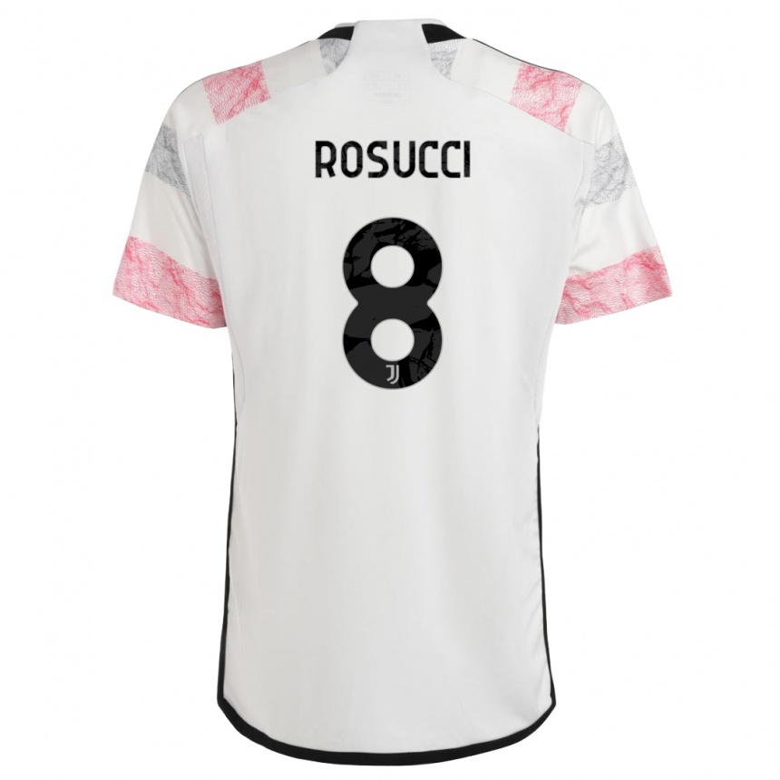 Kids  Martina Rosucci #8 White Pink Away Jersey 2023/24 T-Shirt