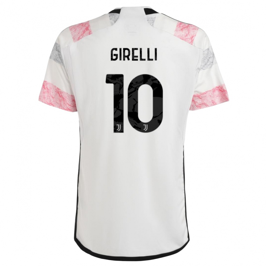 Kids  Cristiana Girelli #10 White Pink Away Jersey 2023/24 T-Shirt