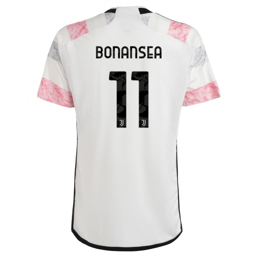 Kids  Barbara Bonansea #11 White Pink Away Jersey 2023/24 T-Shirt