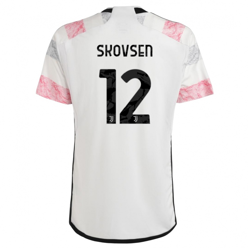 Kids  Matilde Lundorf Skovsen #12 White Pink Away Jersey 2023/24 T-Shirt