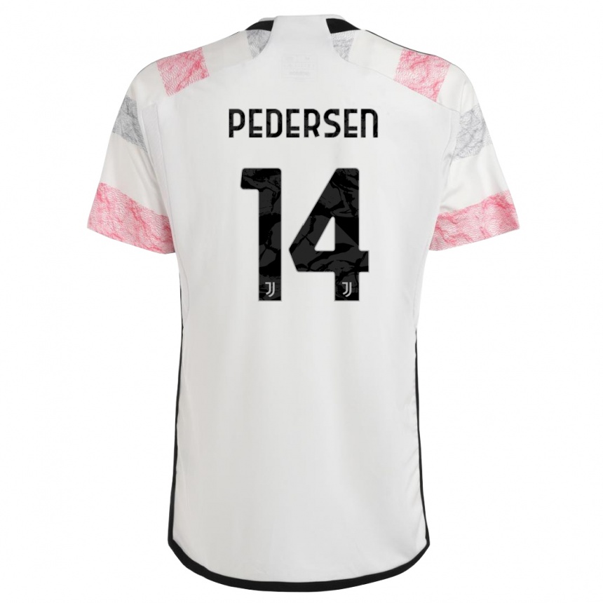 Kids  Sofie Junge Pedersen #14 White Pink Away Jersey 2023/24 T-Shirt