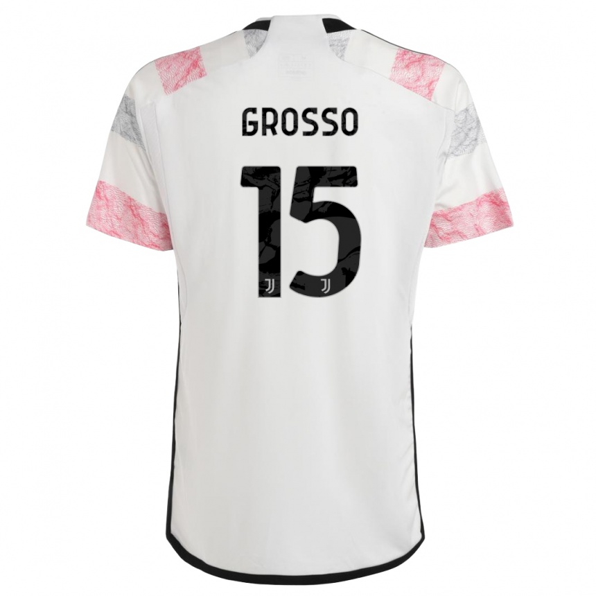 Kids  Julia Grosso #15 White Pink Away Jersey 2023/24 T-Shirt