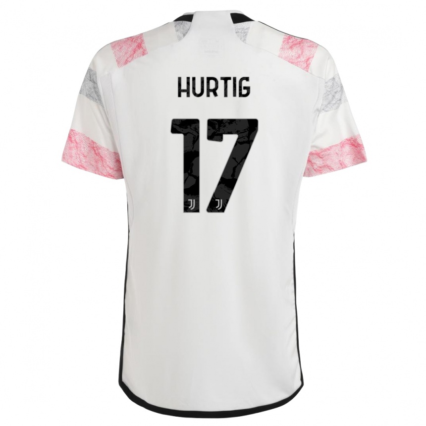 Kids  Lina Hurtig #17 White Pink Away Jersey 2023/24 T-Shirt