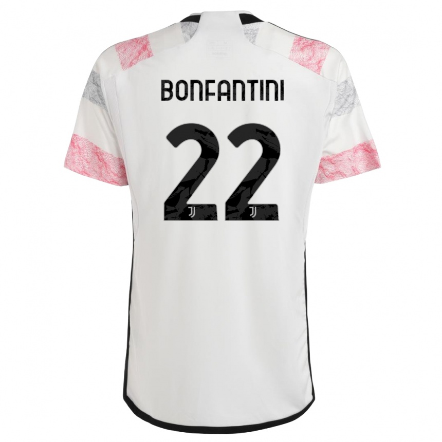 Kids  Agnese Bonfantini #22 White Pink Away Jersey 2023/24 T-Shirt