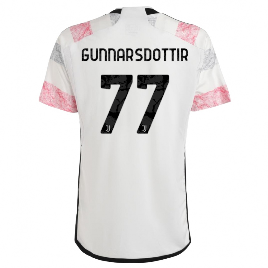 Kids  Sara Bjork Gunnarsdottir #77 White Pink Away Jersey 2023/24 T-Shirt