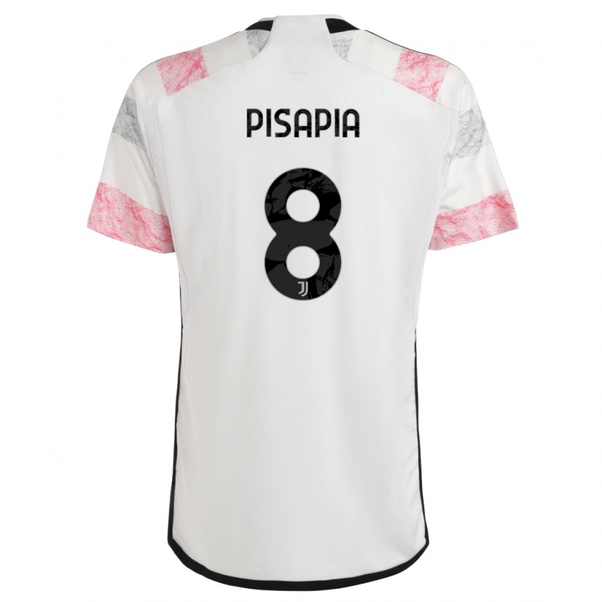 Kids  Luciano Pisapia #8 White Pink Away Jersey 2023/24 T-Shirt