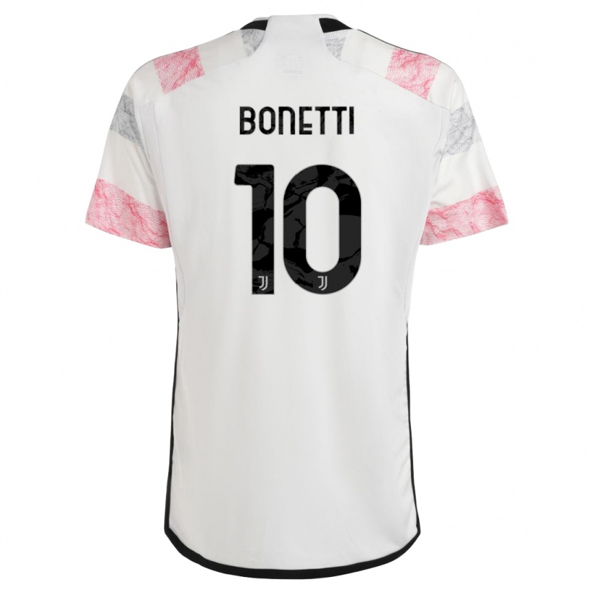 Kids  Andrea Bonetti #10 White Pink Away Jersey 2023/24 T-Shirt