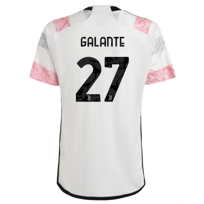 Kids  Tommaso Galante #27 White Pink Away Jersey 2023/24 T-Shirt