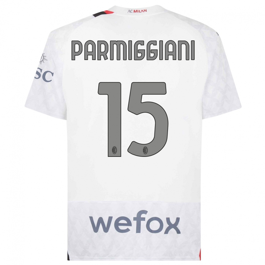 Kids  Pietro Parmiggiani #15 White Away Jersey 2023/24 T-Shirt