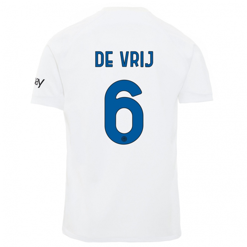 Kids  Stefan De Vrij #6 White Away Jersey 2023/24 T-Shirt