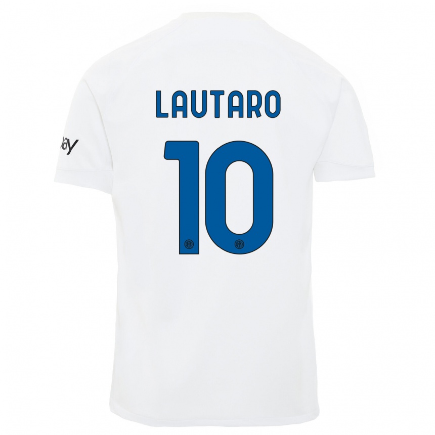 Kids  Lautaro Martinez #10 White Away Jersey 2023/24 T-Shirt