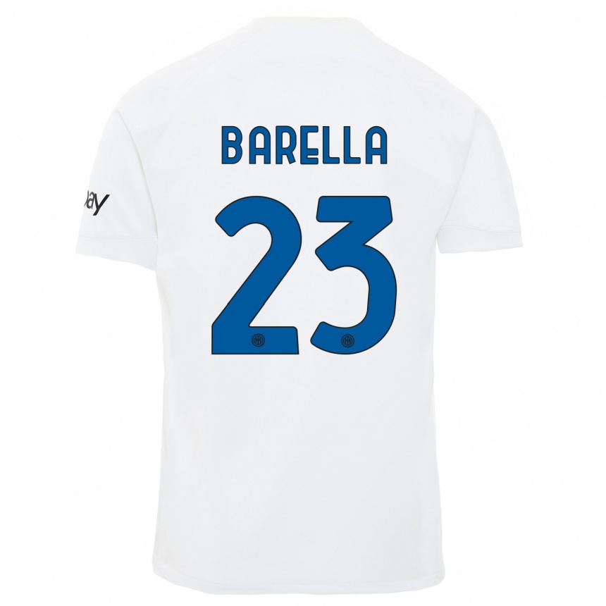 Kids  Nicolo Barella #23 White Away Jersey 2023/24 T-Shirt