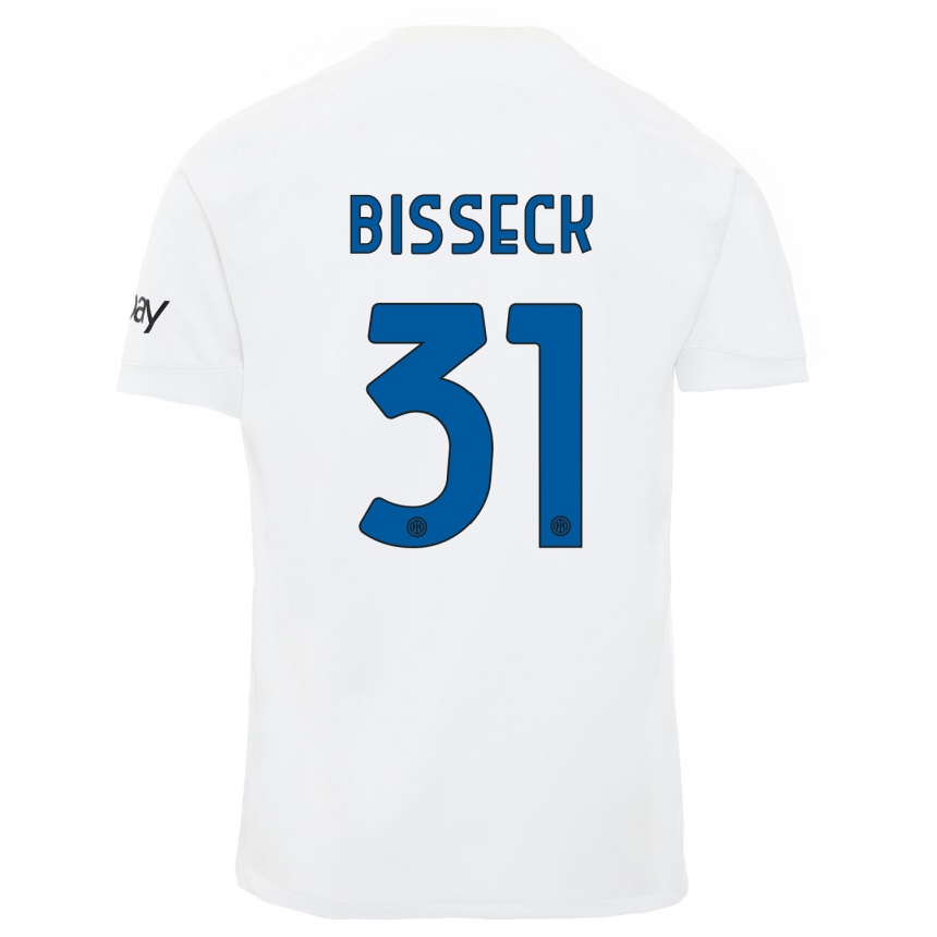 Kids  Yann Bisseck #31 White Away Jersey 2023/24 T-Shirt