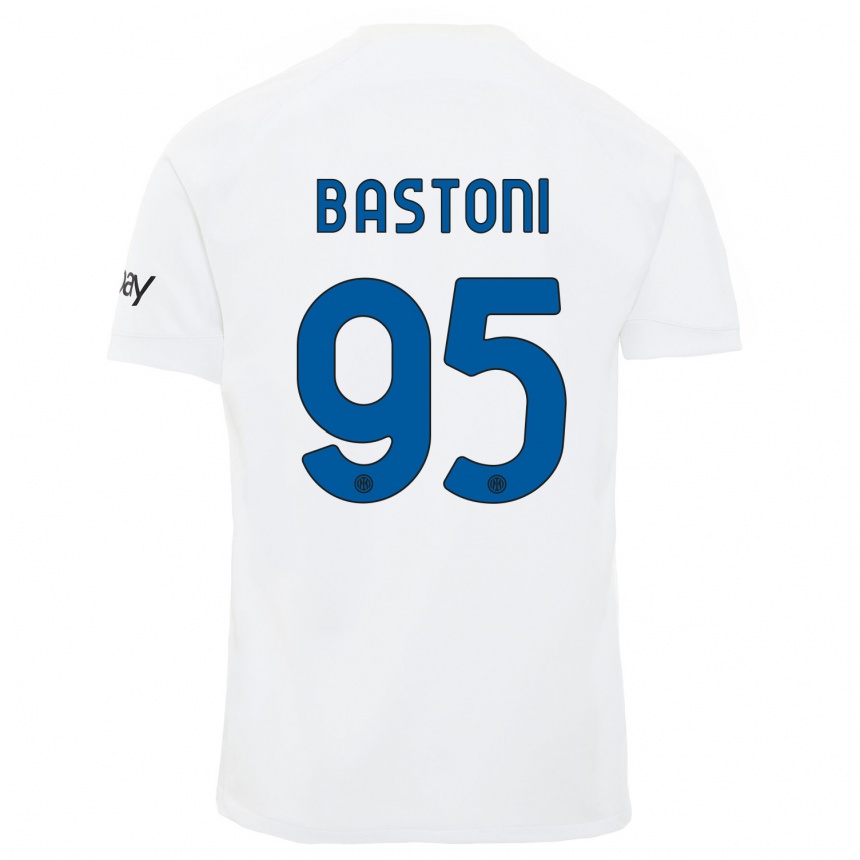 Kids  Alessandro Bastoni #95 White Away Jersey 2023/24 T-Shirt