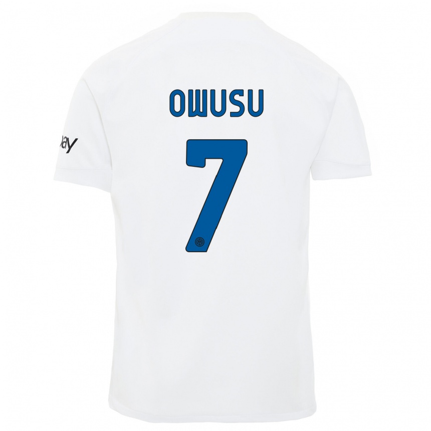 Kids  Enoch Owusu #7 White Away Jersey 2023/24 T-Shirt