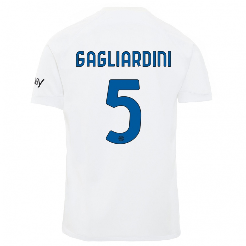 Kids  Roberto Gagliardini #5 White Away Jersey 2023/24 T-Shirt