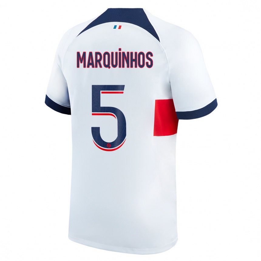 Kids  Marquinhos #5 White Away Jersey 2023/24 T-Shirt