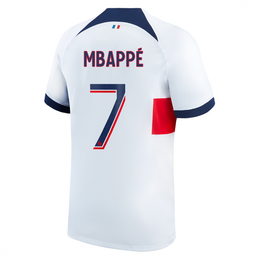 Kids  Kylian Mbappe #7 White Away Jersey 2023/24 T-Shirt