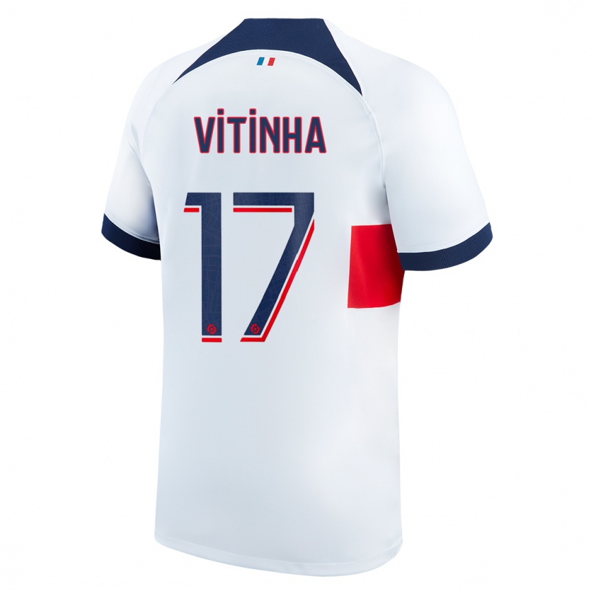 Kids  Vitinha #17 White Away Jersey 2023/24 T-Shirt