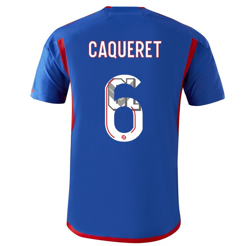 Kids  Maxence Caqueret #6 Blue Red Away Jersey 2023/24 T-Shirt