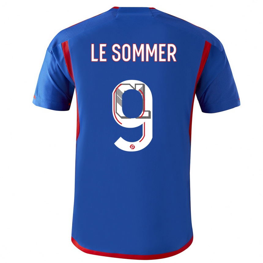 Kids  Eugenie Le Sommer #9 Blue Red Away Jersey 2023/24 T-Shirt