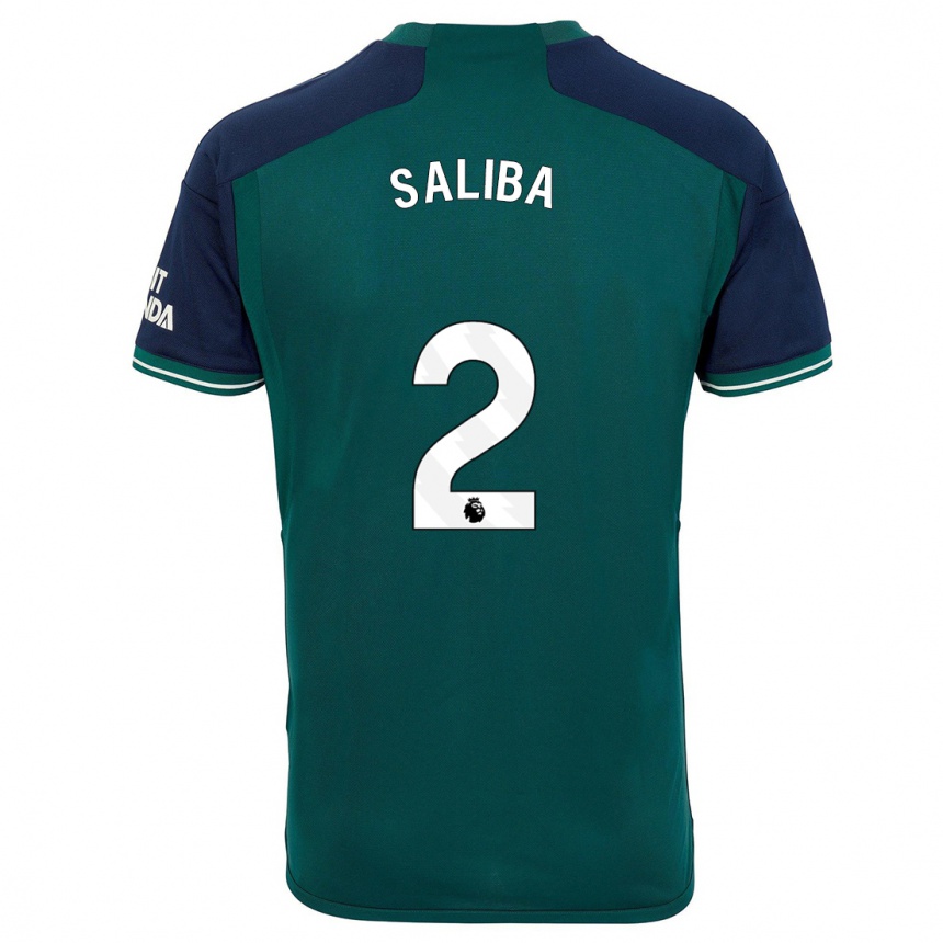 Kids  William Saliba #2 Green Third Jersey 2023/24 T-Shirt