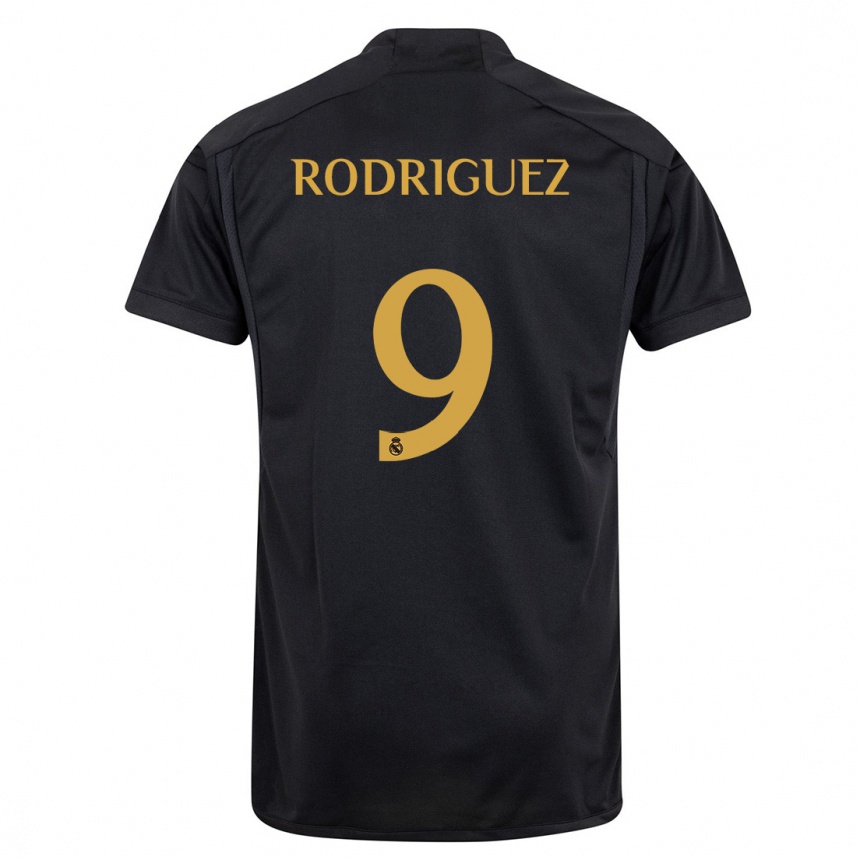 Kids  Alvaro Rodriguez #9 Black Third Jersey 2023/24 T-Shirt