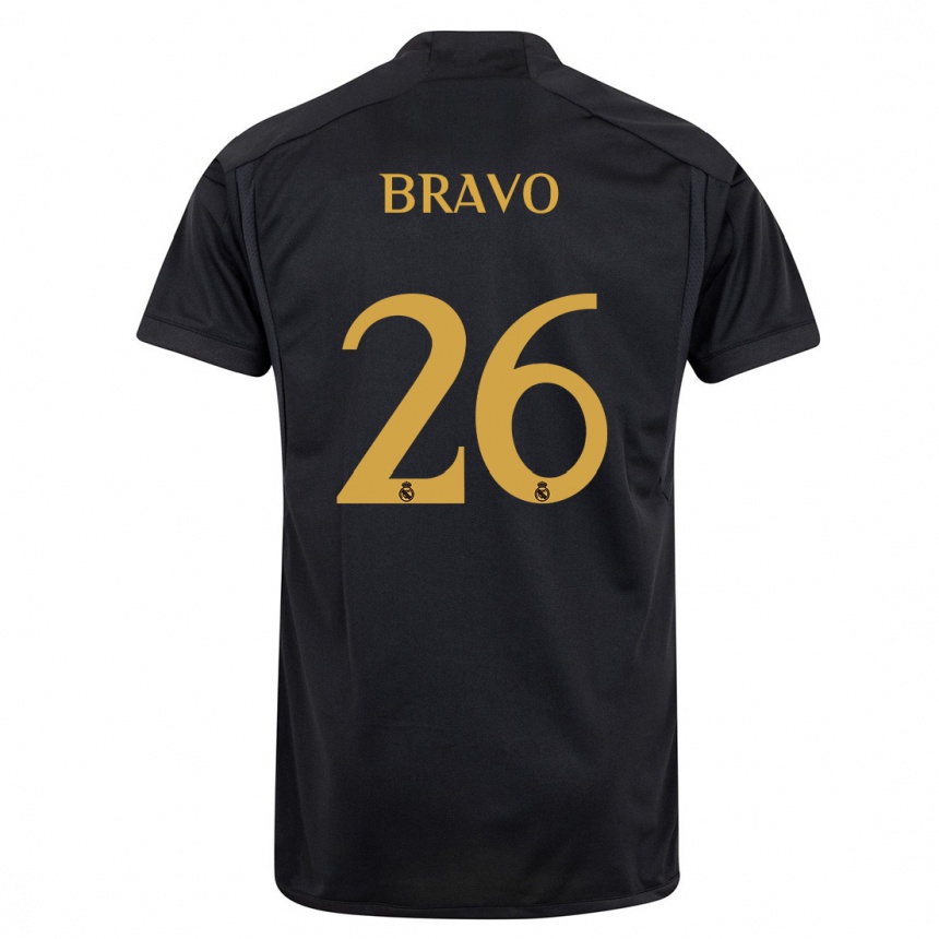 Kids  Iker Bravo #26 Black Third Jersey 2023/24 T-Shirt