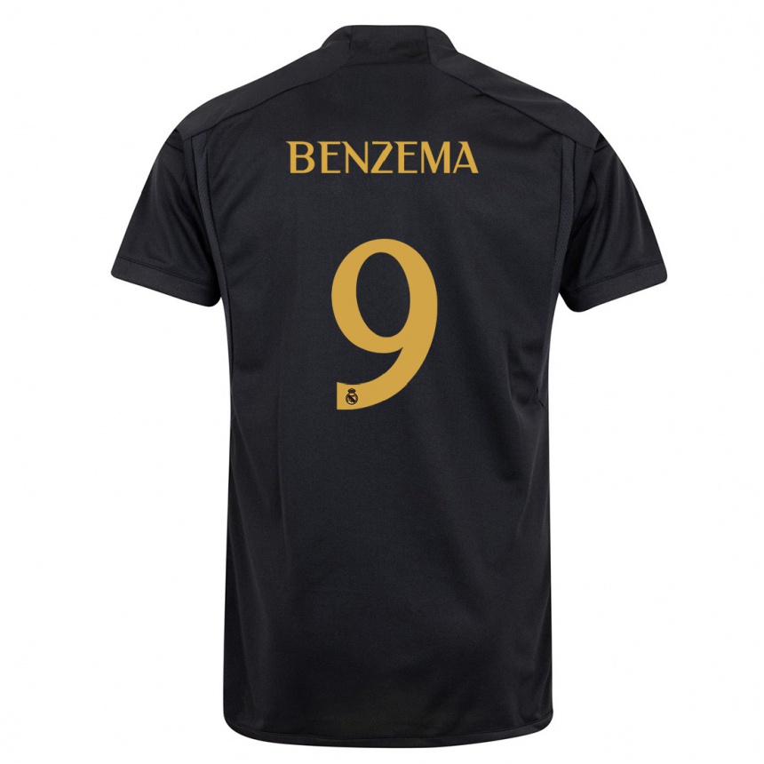 Kids  Karim Benzema #9 Black Third Jersey 2023/24 T-Shirt