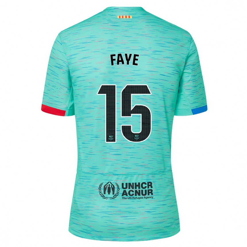 Kids  Mikayil Faye #15 Light Aqua Third Jersey 2023/24 T-Shirt