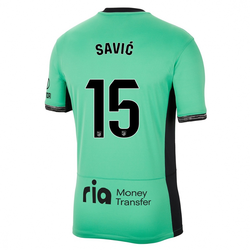 Kids  Stefan Savic #15 Spring Green Third Jersey 2023/24 T-Shirt