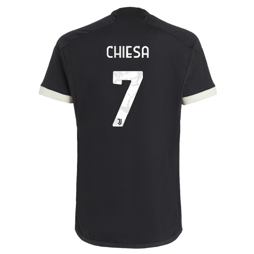 Kids  Federico Chiesa #7 Black Third Jersey 2023/24 T-Shirt