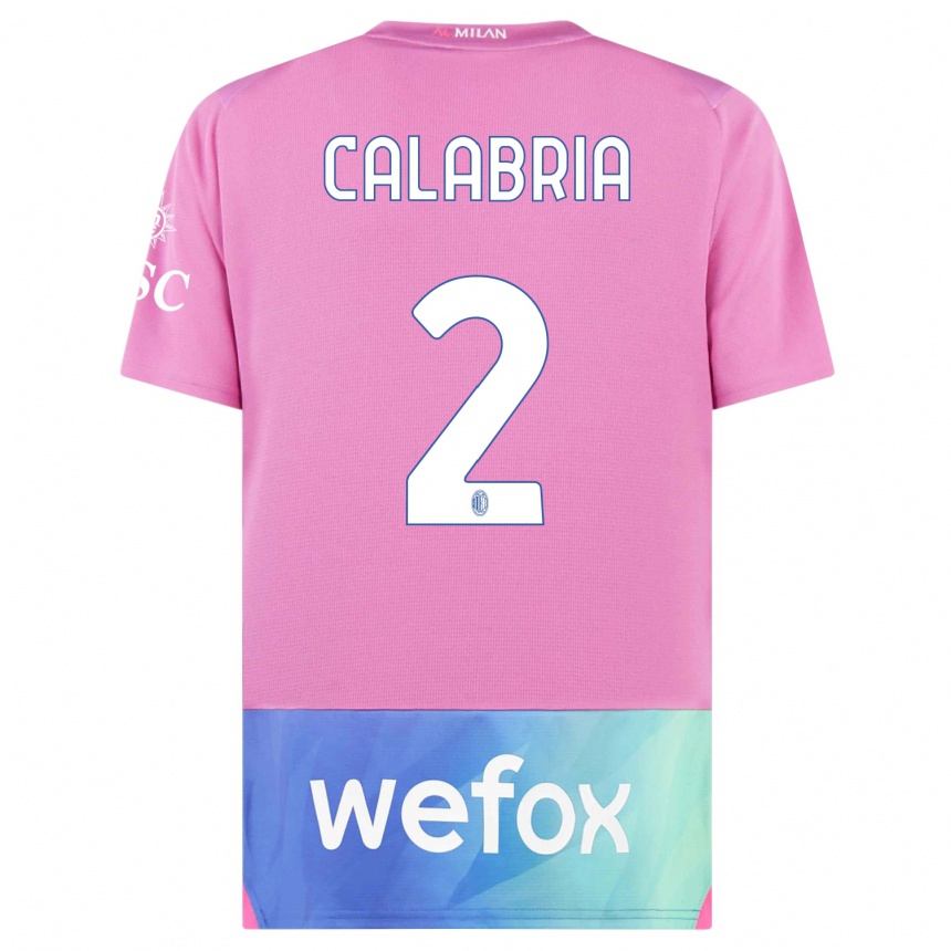 Kids  Davide Calabria #2 Pink Purple Third Jersey 2023/24 T-Shirt