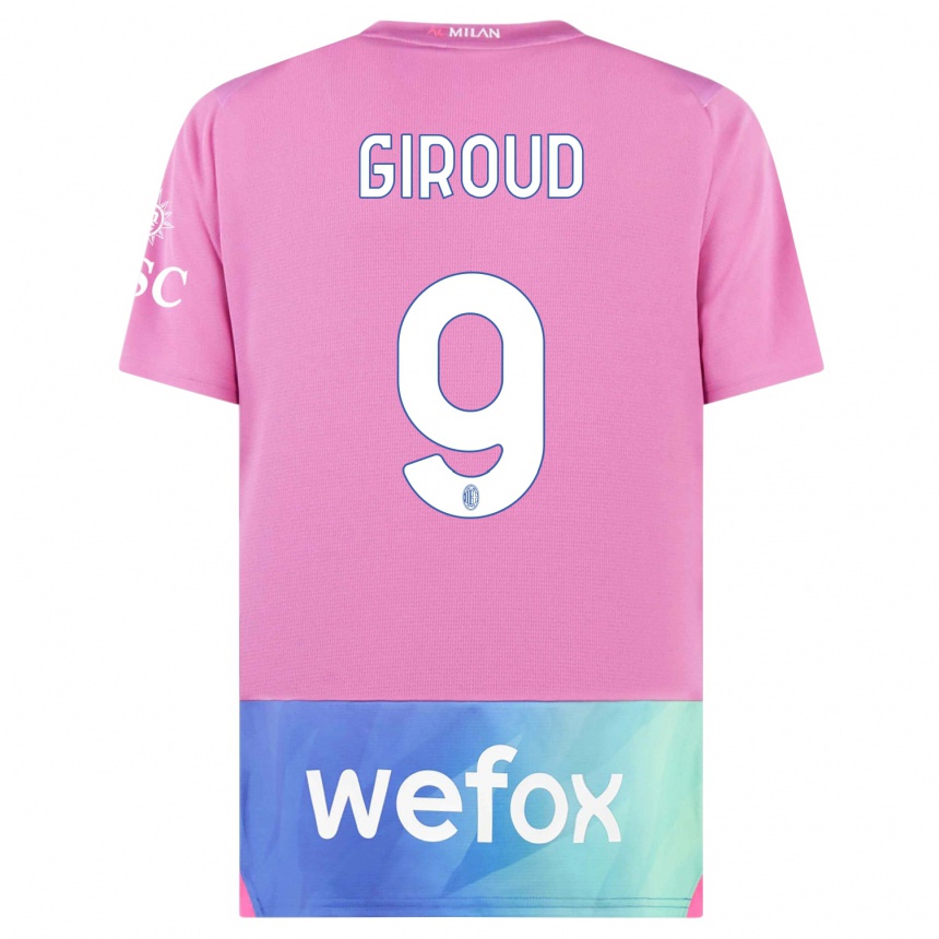 Kids  Olivier Giroud #9 Pink Purple Third Jersey 2023/24 T-Shirt