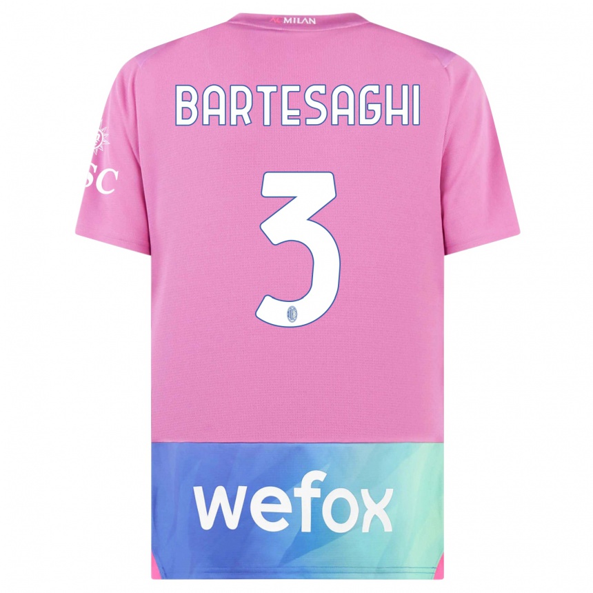 Kids  Davide Bartesaghi #3 Pink Purple Third Jersey 2023/24 T-Shirt