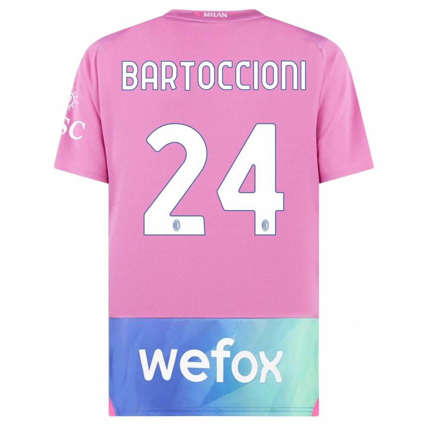 Kids  Andrea Bartoccioni #24 Pink Purple Third Jersey 2023/24 T-Shirt