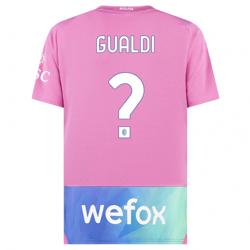 Kids  Andrea Gualdi #0 Pink Purple Third Jersey 2023/24 T-Shirt