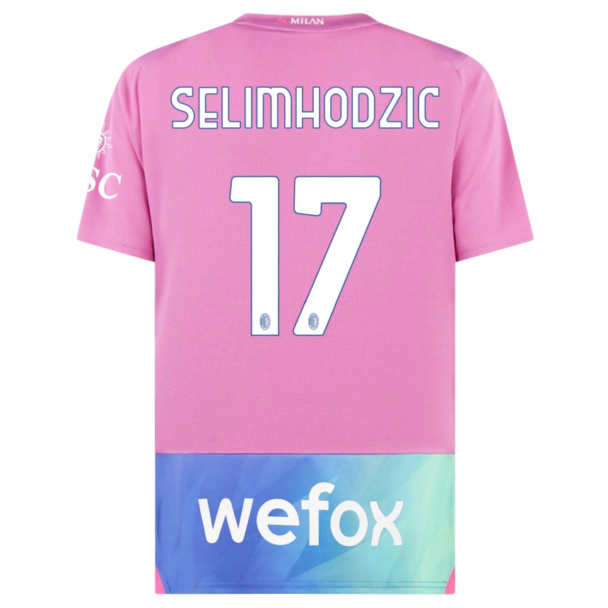 Kids  Noa Selimhodzic #17 Pink Purple Third Jersey 2023/24 T-Shirt