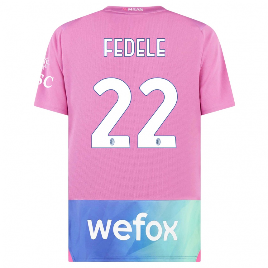 Kids  Noemi Fedele #22 Pink Purple Third Jersey 2023/24 T-Shirt