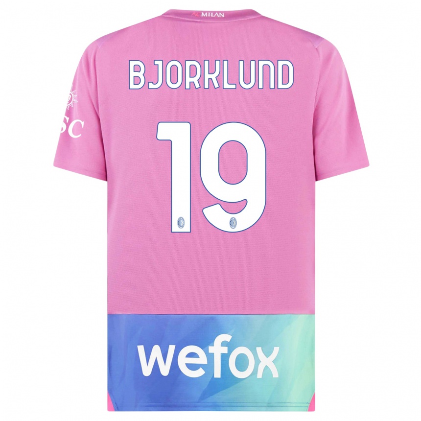 Kids  Lukas Bjorklund #19 Pink Purple Third Jersey 2023/24 T-Shirt