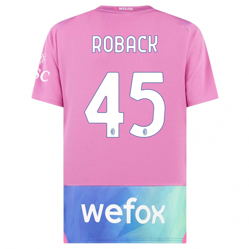 Kids  Emil Roback #45 Pink Purple Third Jersey 2023/24 T-Shirt