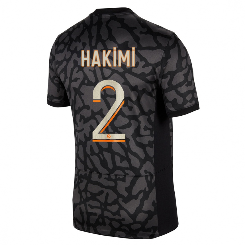 Kids  Achraf Hakimi #2 Black Third Jersey 2023/24 T-Shirt