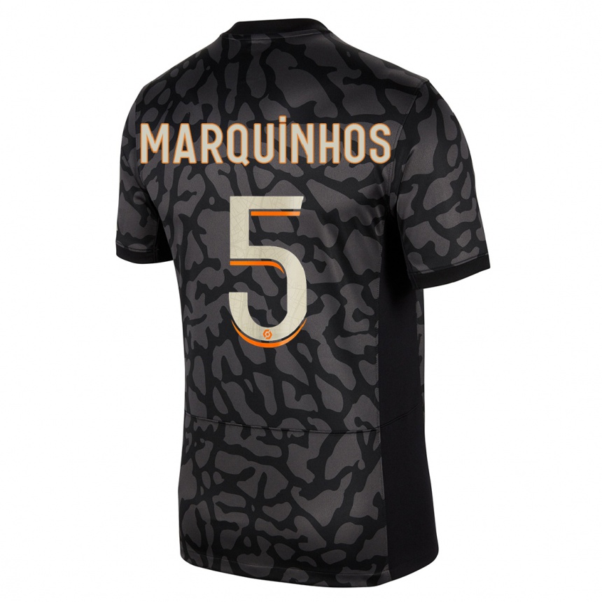 Kids  Marquinhos #5 Black Third Jersey 2023/24 T-Shirt