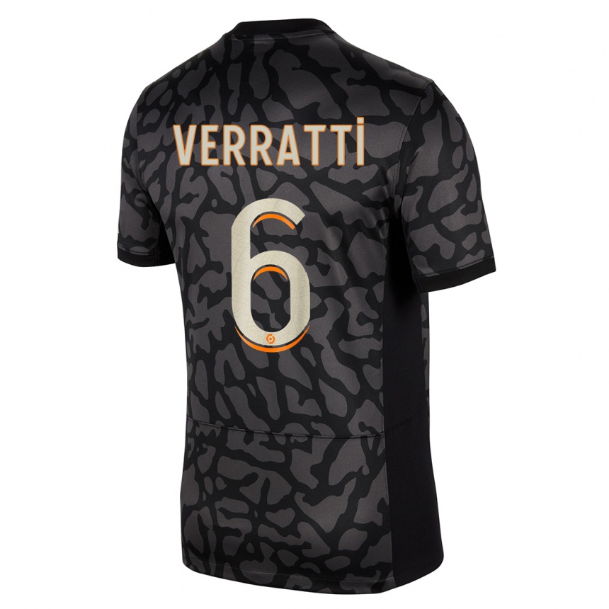 Kids  Marco Verratti #6 Black Third Jersey 2023/24 T-Shirt