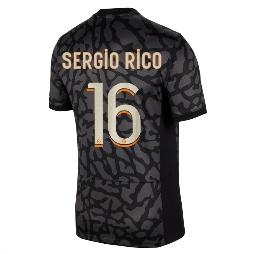 Kids  Sergio Rico #16 Black Third Jersey 2023/24 T-Shirt