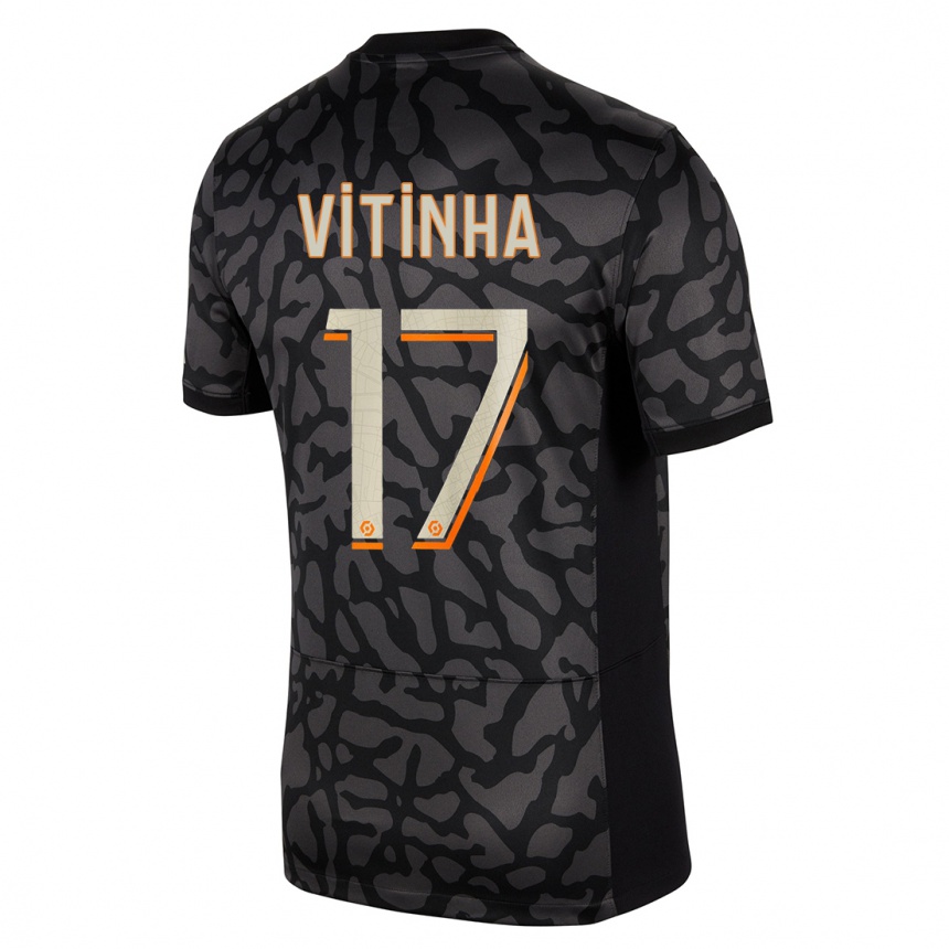 Kids  Vitinha #17 Black Third Jersey 2023/24 T-Shirt